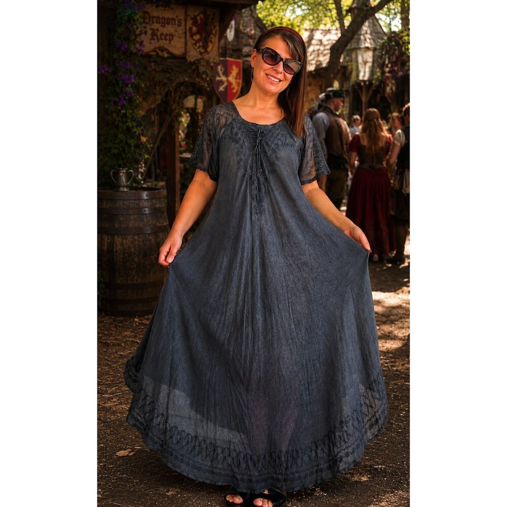 SAKKAS sz. One Size S M L XL Maxi Dress Dark Gray Renaissance Witchy Goth Flowy